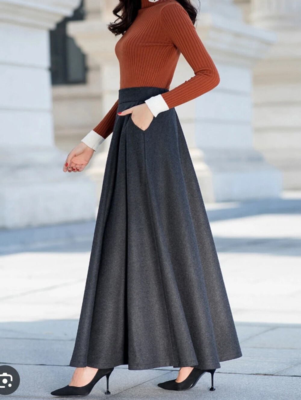Choices Black and Gray Tweed A-Line Ankle Skirt With Stretch Waist - Size L NWT